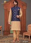 Blue Colour Traditional Jacquard Silk Party Wear Kurta Pajama With Jacket Mens Collection 37002